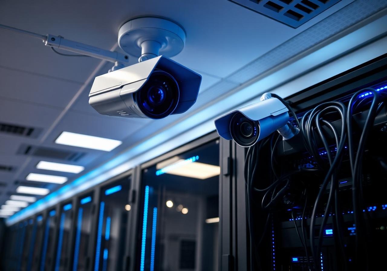 CCTV cameras in a server room — Falcon Tech enterprise setup