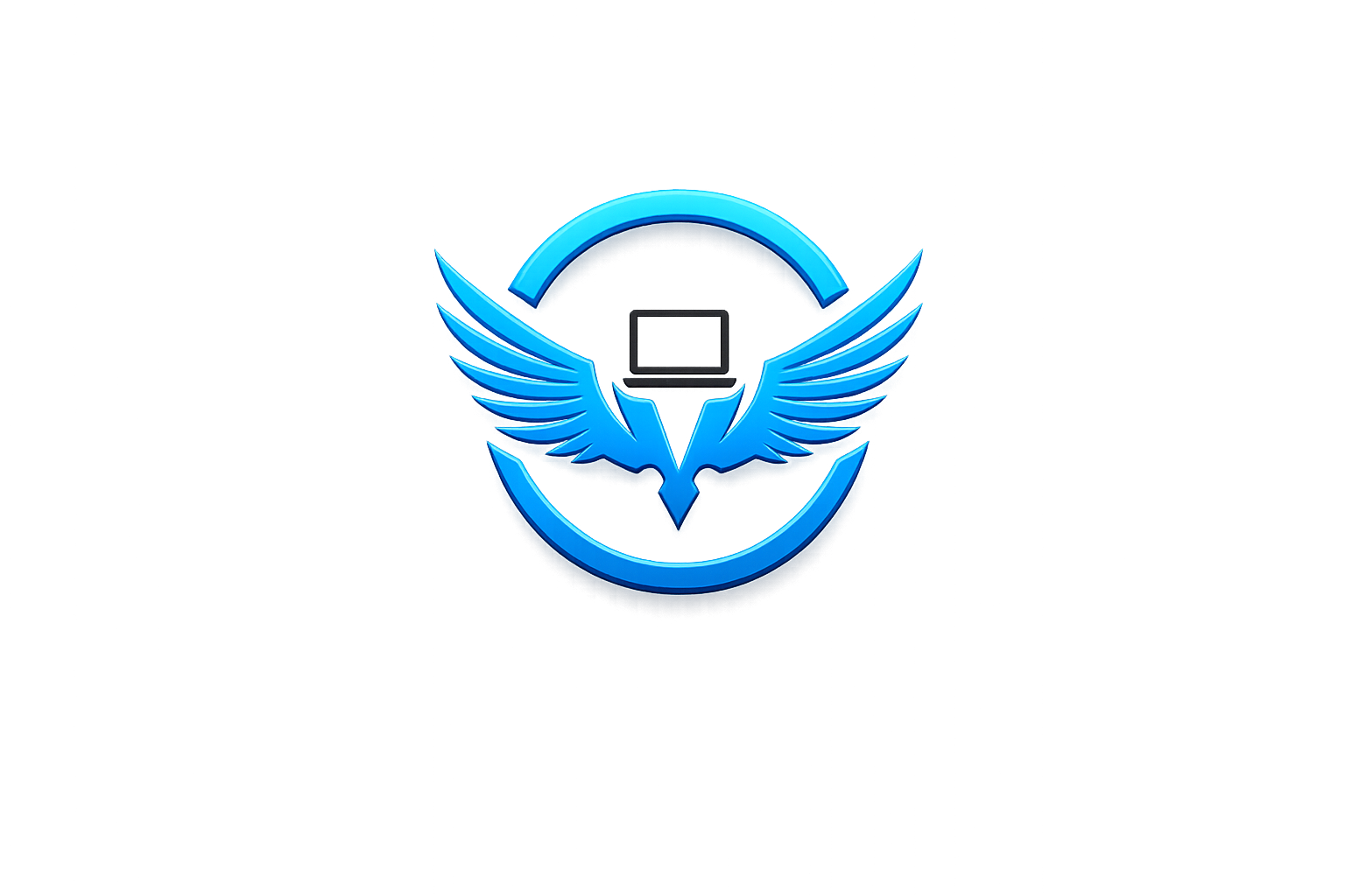 Falcon Tech Solutions logo — blue falcon wings around a laptop